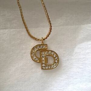 Vintage Christian Dior CD Gold Pendant Necklace